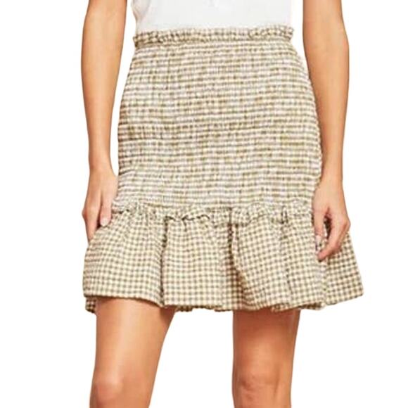 Veronica Beard Dresses & Skirts - Veronica Beard NWT Aloya Smocked Cotton Mini Skirt Size XL Olive Gingham Ruffle